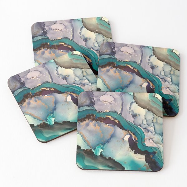 Item preview, Stream - alcohol ink artwork with greys, deep blue, teal and gold designed and sold by NessaLovell.