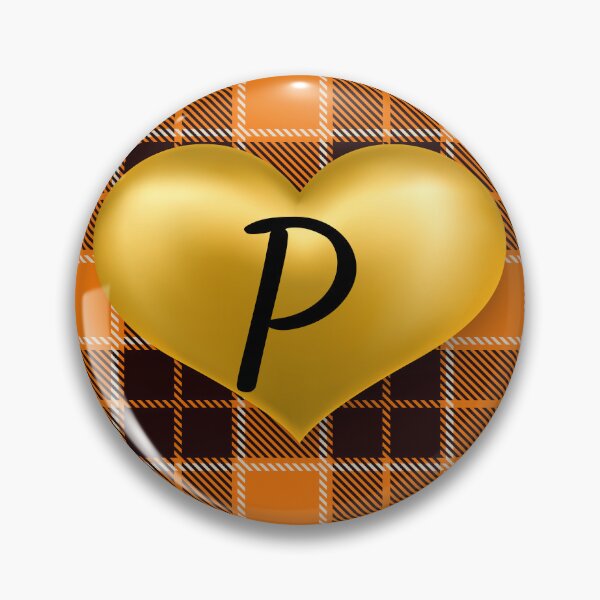 Artikelvorschau, Abstraktes warmes Plaid-Puff-Goldherz mit Anfangs-P entworfen und verkauft von SunMoonBeyond.