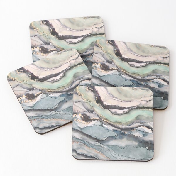 Item preview, Marble - alcohol ink artwork with greys, greens and gold designed and sold by NessaLovell.