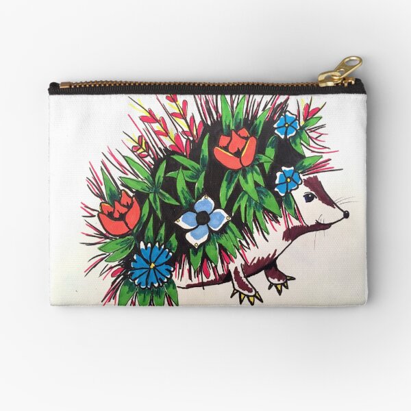 "Shy" A Floral hedgehog Zipper Pouch