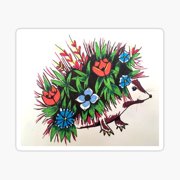 "Shy" A Floral hedgehog Sticker