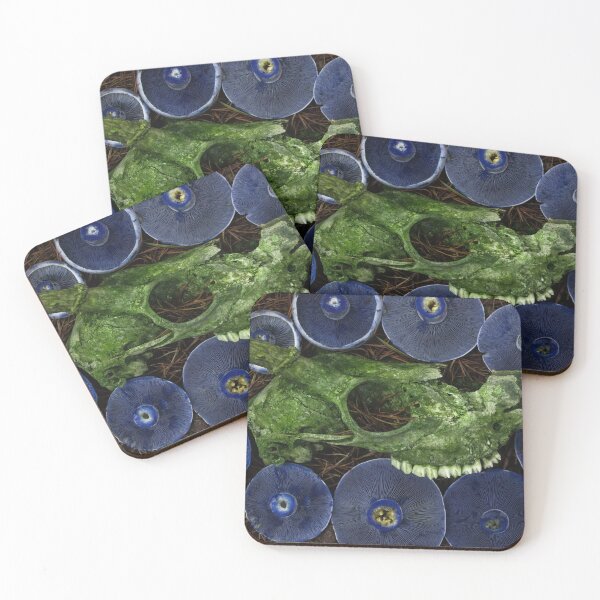 Item preview, Witchy Blue Mushrooms with Deer Skull designed and sold by Jules Amanita | Mushroom Queer.
