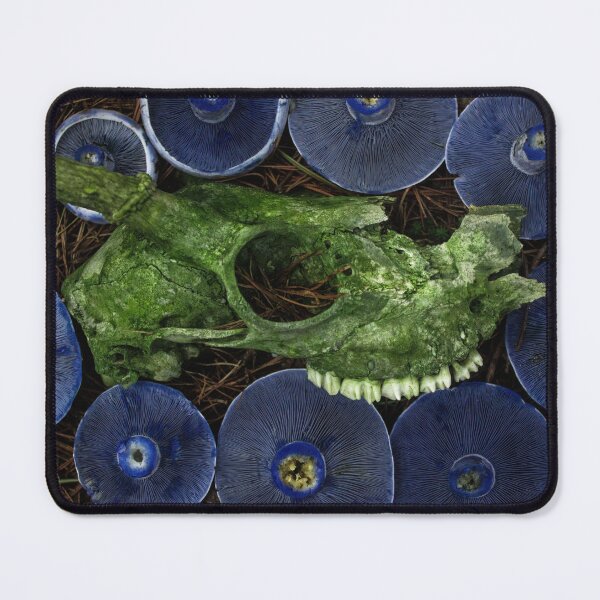 Item preview, Witchy Blue Mushrooms with Deer Skull designed and sold by Jules Amanita | Mushroom Queer.