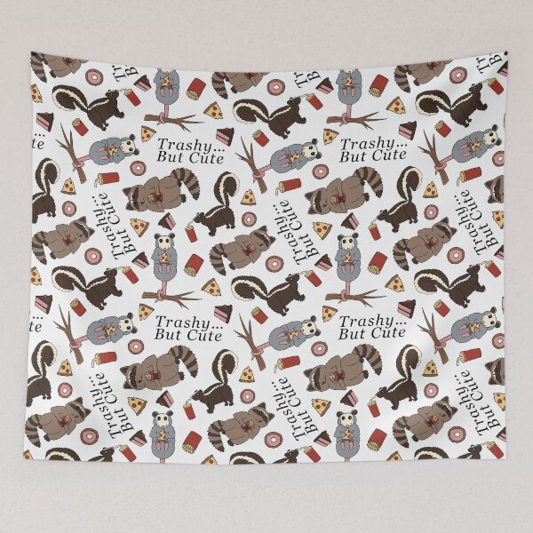 Item preview, Trashy... But Cute Pattern - Raccoon, Opossum, Skunk Pattern - junk food pattern - white background designed and sold by EcoElsa.