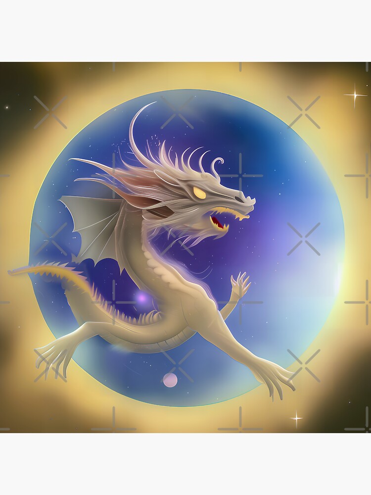 Thumbnail 3 of 3, Sticker, Gold Dragon Flying Through Wormhole designed and sold by dragynrain.