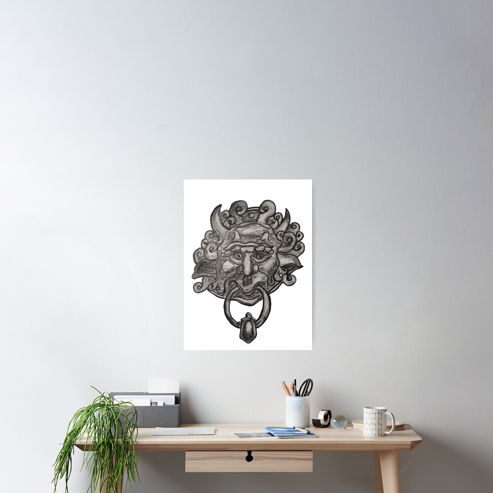 Labyrinth Door Knocker Ink Illustration Poster By Evekingartist