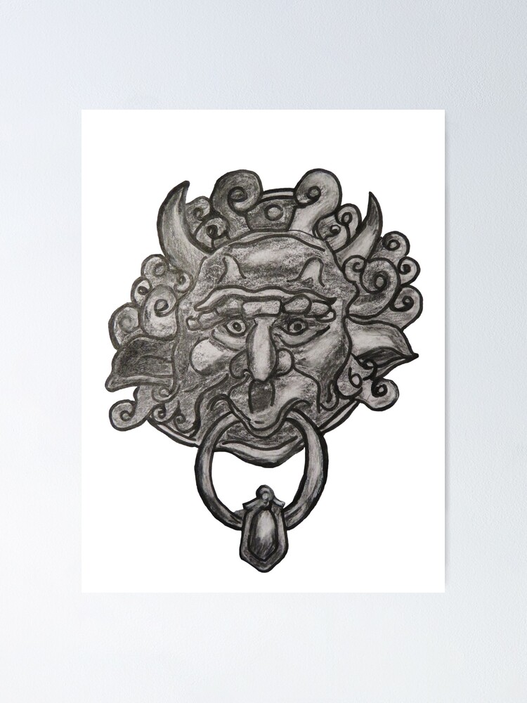 Labyrinth Door Knocker Ink Illustration Poster By Evekingartist