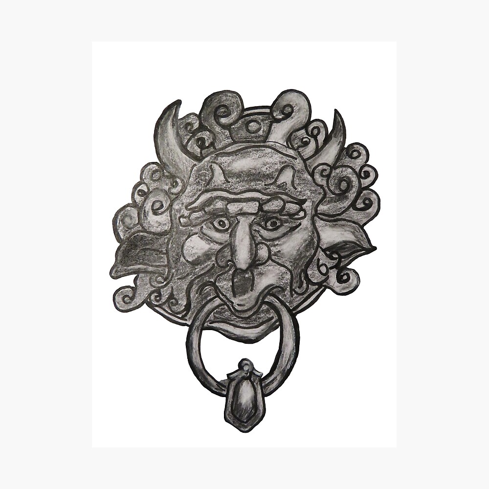 Labyrinth Door Knocker Ink Illustration Metal Print By Evekingartist Redbubble