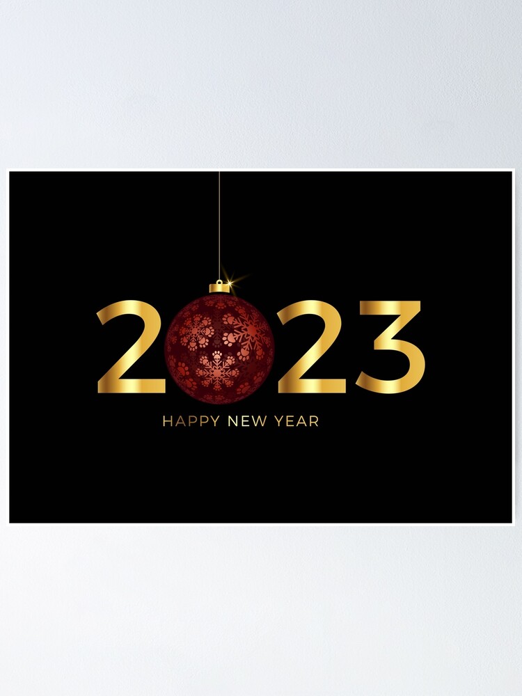 Poster « Bonne année 2023 avec boule de Noël empreinte de patte », par