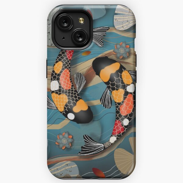 3D Relief Chinese Koi Fish Phone Case Style Cover for iPhone 13