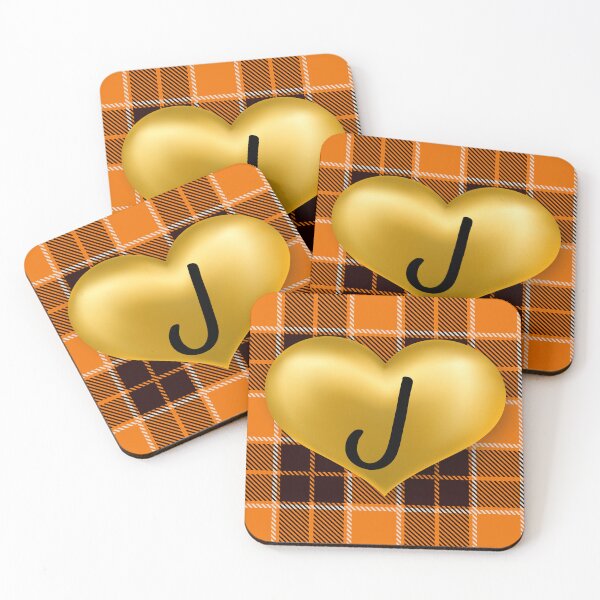Item preview, Abstract Warm Plaid-Puff Gold Heart with Initial-J designed and sold by SunMoonBeyond.