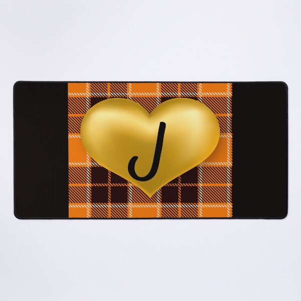 Item preview, Abstract Warm Plaid-Puff Gold Heart with Initial-J designed and sold by SunMoonBeyond.
