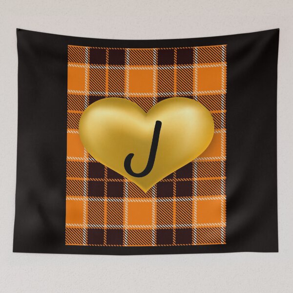 Item preview, Abstract Warm Plaid-Puff Gold Heart with Initial-J designed and sold by SunMoonBeyond.