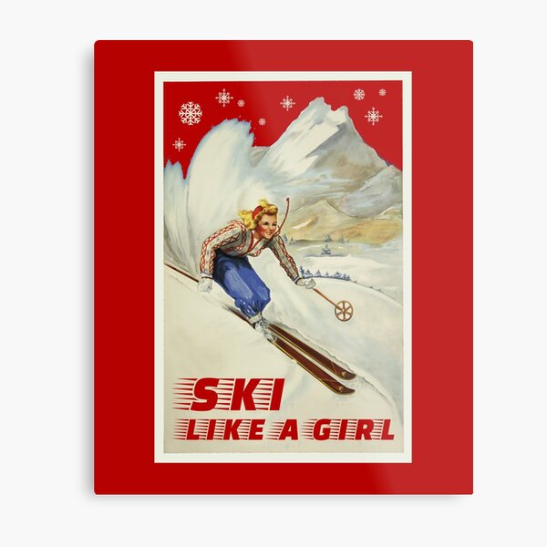 Ski like a Girl. Vintage, Retro Metal Print