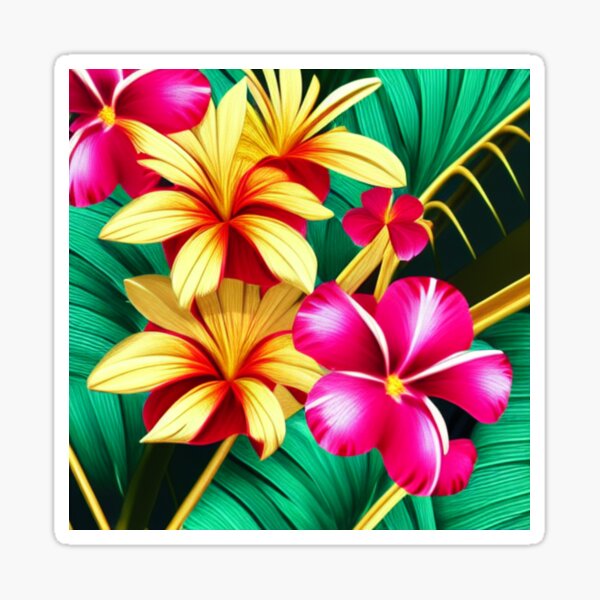 &ldquo;Vivid gold and pink tropical flowers&rdquo; Sticker for Sale by FGCART