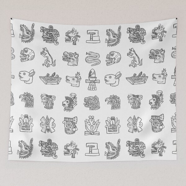 Item preview,  Aztec Sun Stone glyphs - B&W designed and sold by mixMixtli.