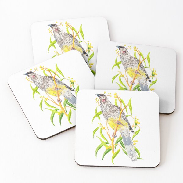 Item preview, Red Wattlebird and yellow wattle flowers designed and sold by Zoya Makarova.
