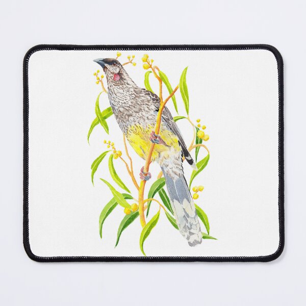 Item preview, Red Wattlebird and yellow wattle flowers designed and sold by Zoya Makarova.