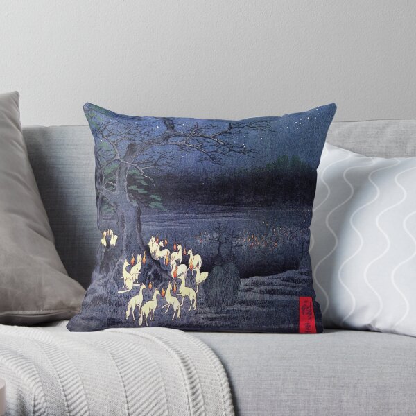 Japanese Print - Hiroshige - kitsune-yokai-fox Throw Pillow