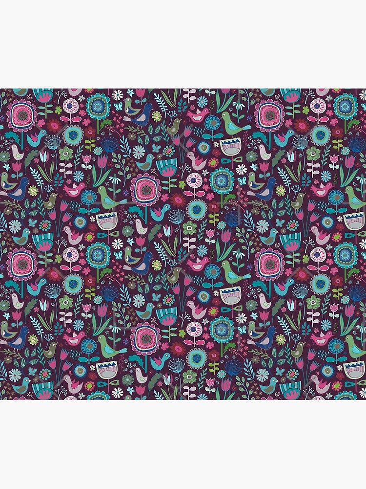 Birds and Blooms - blueberry - pretty floral bird pattern by Cecca Designs by Cecca-Designs