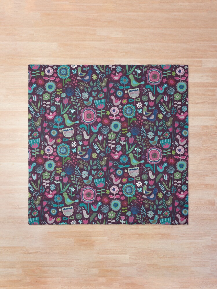 Alternate view of Birds and Blooms - blueberry - pretty floral bird pattern by Cecca Designs Comforter
