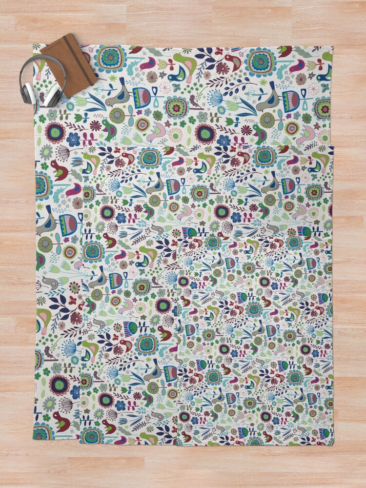 Thumbnail 5 of 6, Throw Blanket, Birds and Blooms - Iznik - Pretty Floral Bird Pattern by Cecca Designs designed and sold by Cecca-Designs.