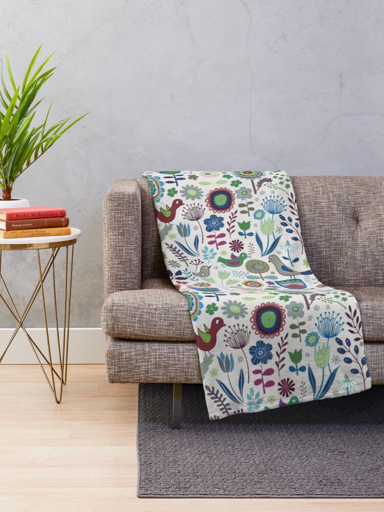 Thumbnail 2 of 6, Throw Blanket, Birds and Blooms - Iznik - Pretty Floral Bird Pattern by Cecca Designs designed and sold by Cecca-Designs.