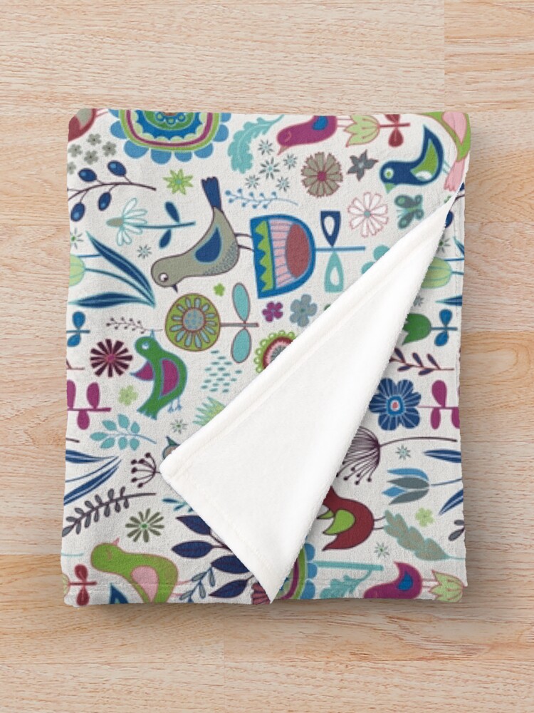 Thumbnail 3 of 6, Throw Blanket, Birds and Blooms - Iznik - Pretty Floral Bird Pattern by Cecca Designs designed and sold by Cecca-Designs.
