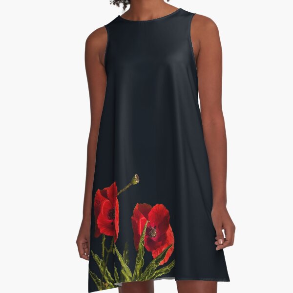 poppies in black A-Line Dress