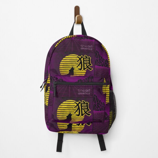 Item preview, vaporwave cyberpunk wolf howling at the moon with kanji text print dc designs suamaceir designed and sold by bilacimaiyep.