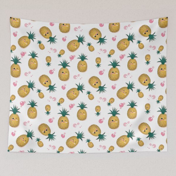 Item preview, Kawaii Pineapples & Pink Bubbles Seamless Pattern designed and sold by Latoblooms.