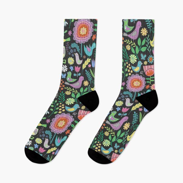 Item preview, Birds and blooms - pastels on black - pretty floral bird pattern by Cecca Designs designed and sold by Cecca-Designs.