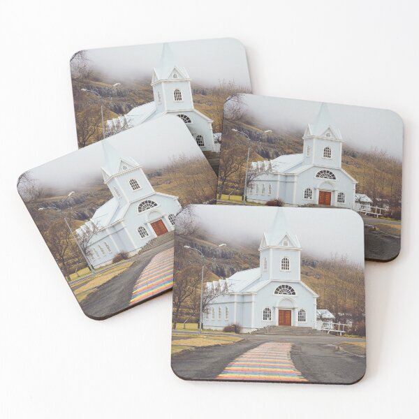 Item preview, Seyðisfjörður Church in Iceland With Rainbow Road designed and sold by sheardphoto.