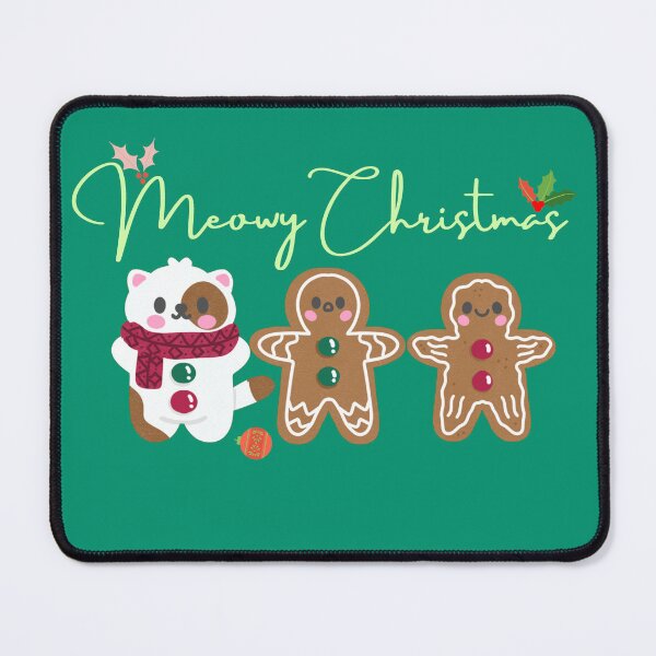 Item preview, Meowy Christmas, Illustration with cute kitten celebrating Christmas, accompanied by two cute gingerbread cookies. designed and sold by Malogue.