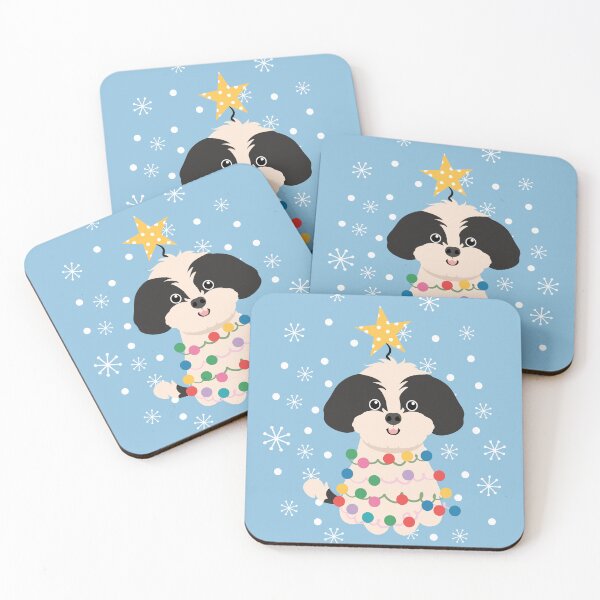 Item preview, Black White Shih Poo Shihpoo Shih Tzu Poodle Mix Christmas Tree  designed and sold by Lulupainting.