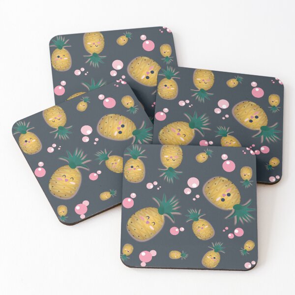Artikelvorschau, Kawaii Ananas & Pink Bubbles Nahtloses Muster auf Dunkel entworfen und verkauft von Latoblooms.