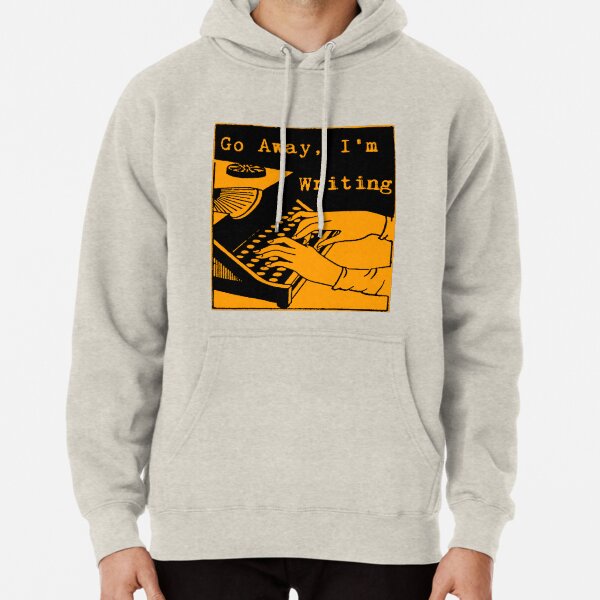 black hoodie with orange writing