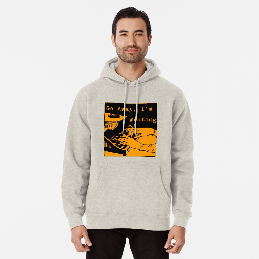 black hoodie with orange writing