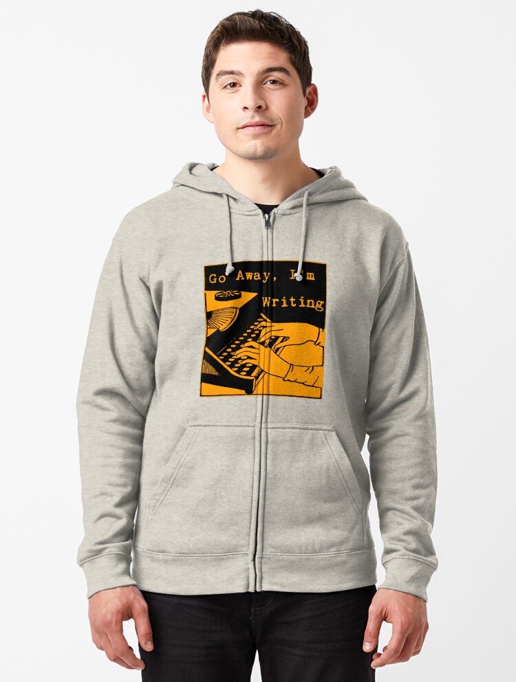 black hoodie with orange writing