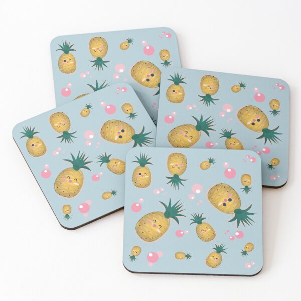 Artikelvorschau, Kawaii Ananas & Pink Bubbles Nahtloses Muster auf Blau entworfen und verkauft von Latoblooms.