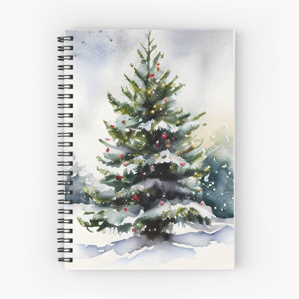 Artikelvorschau, Aquarell-Weihnachtsbaum im Schnee mit Baubles Winter Festliches Design entworfen und verkauft von CGSGraphics.