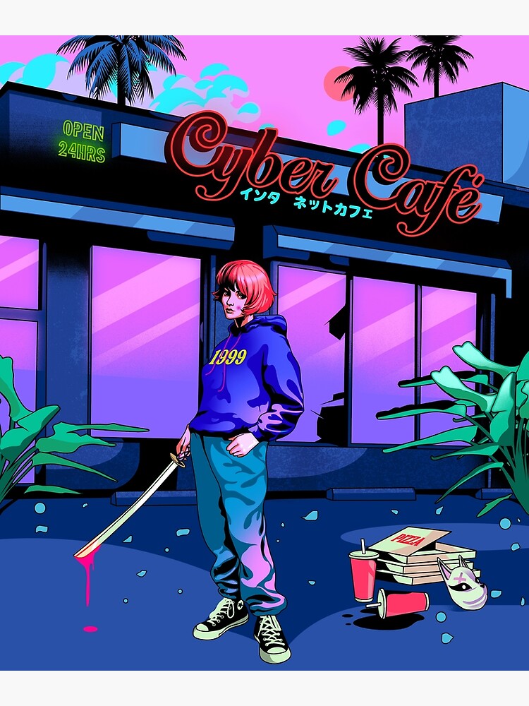 cyber-cafe-poster-for-sale-by-heymoonly-redbubble