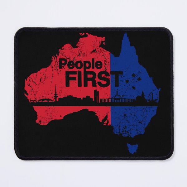 Item preview, Australian Labor Party, People First with Canberra Skyline in black designed and sold by Manoroma.