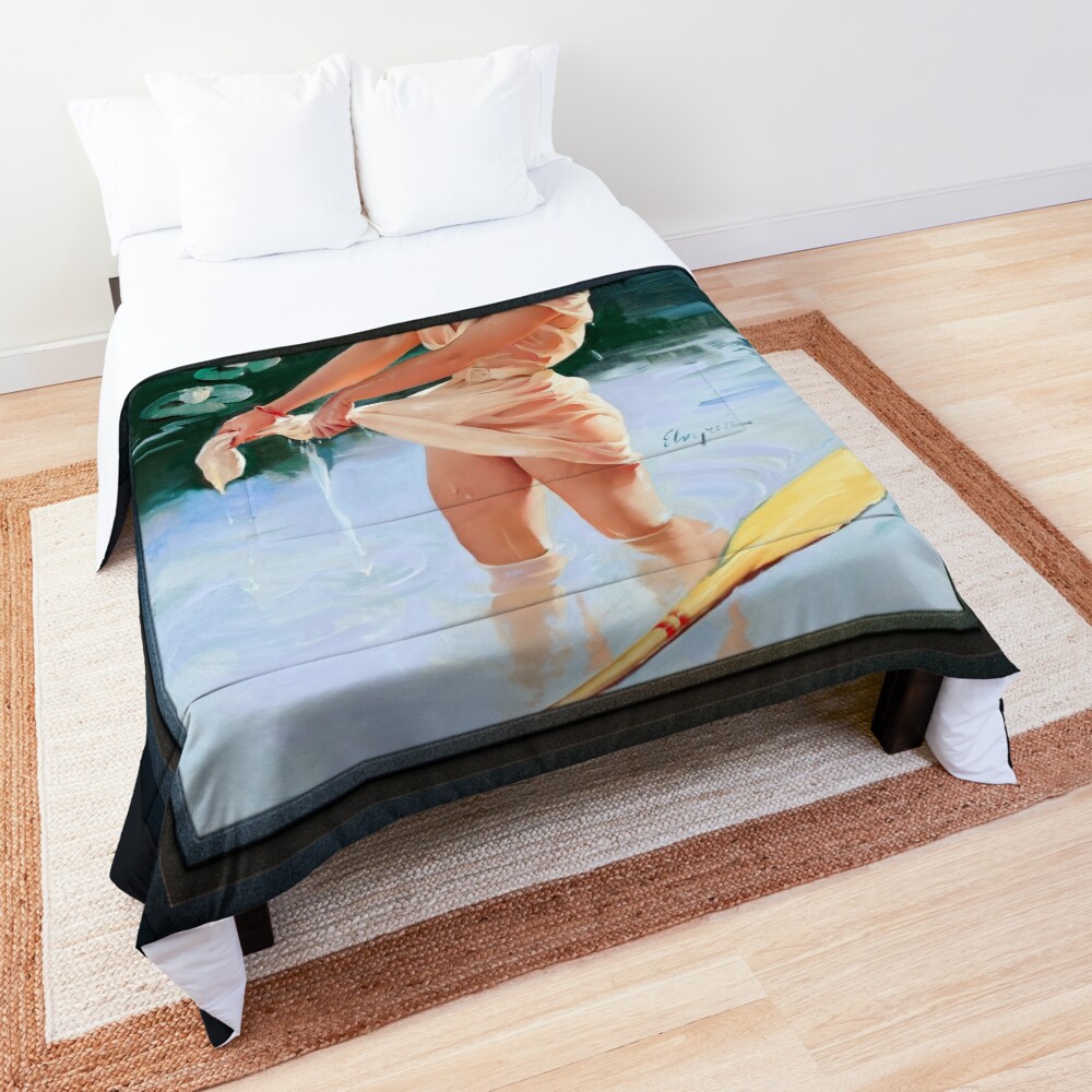 Water Lilies by Gil Elvgren Vintage Illustration Xzendor7 Art Reproductions Comforter