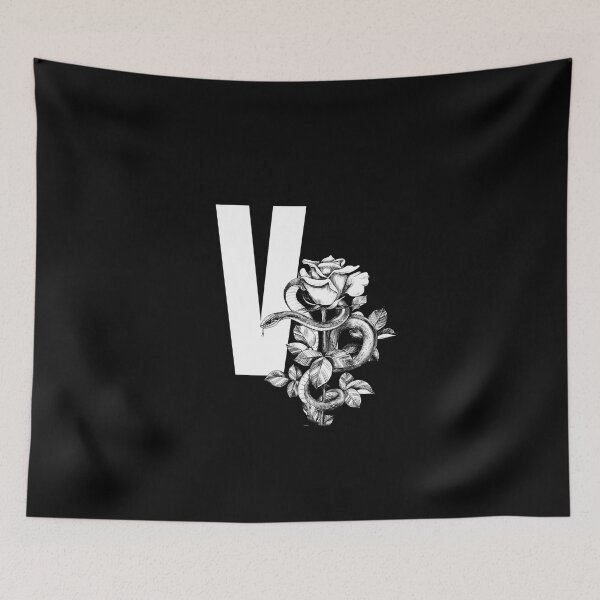 Item preview, V Botanical Monogram. Peony snake floral letter designed and sold by Emotionsy.