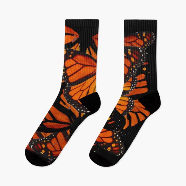 Item preview, ABSTRACTED ORANGE MONARCH BUTTERFLIES BLACK ART designed and sold by sharlesart.