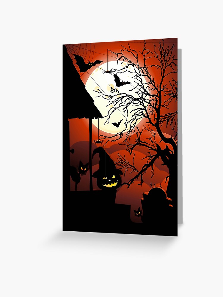 Thumbnail 1 of 2, Greeting Card, Halloween on Bloody Moonlight Nightmare designed and sold by BluedarkArt.