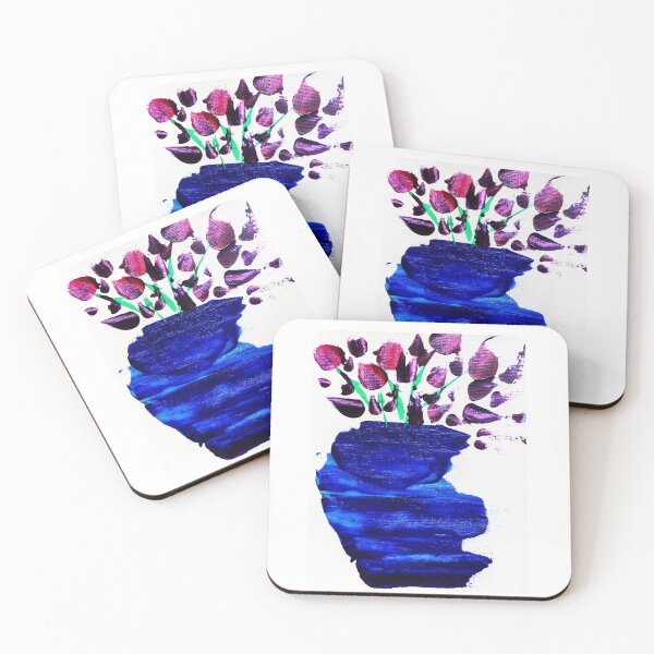 Item preview, Fuchsia flowers in blue vase designed and sold by Grey Robinson.