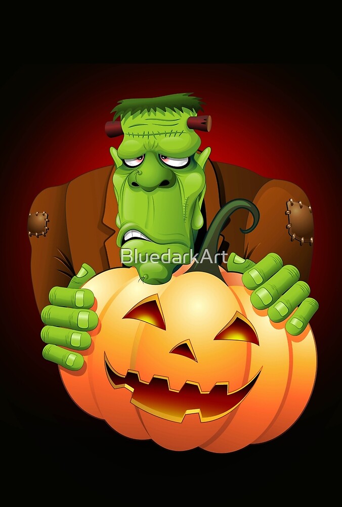 Frankenstein Monster Cartoon with Pumpkin by BluedarkArt