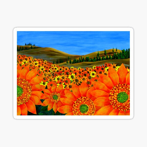 "Sunflower Field" Original Floral Nature Painting Sticker